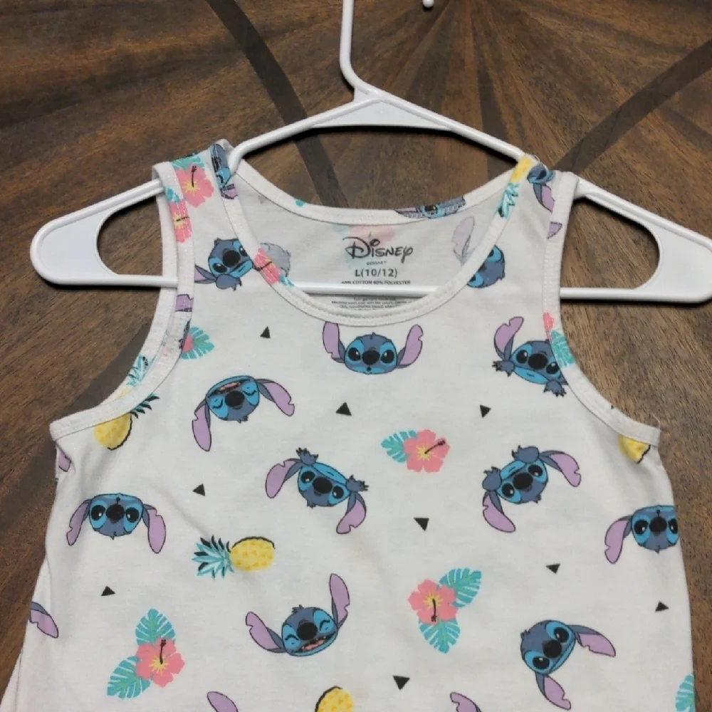 Disney Kids Tank Top - White with Blue and Pink Stitch Design